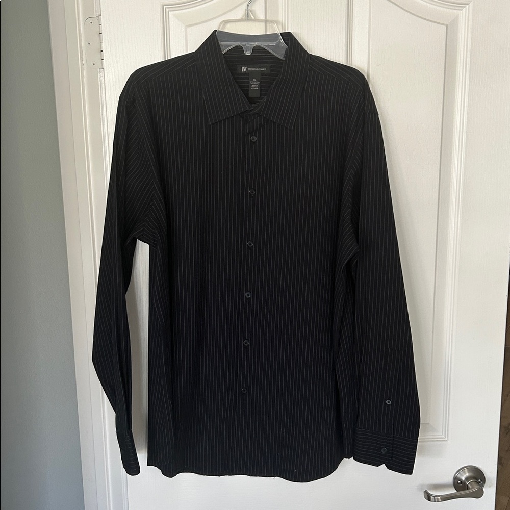 INC XL Black Pinstripe Button-Up Shirt